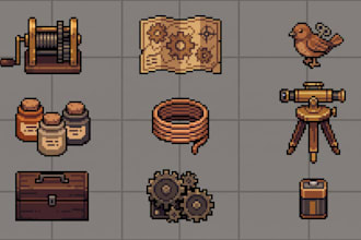 create pixel game assets, pixel props, icons, objects, effects and retro game