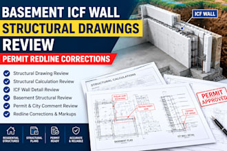 review basement icf structural wall drawings permit plan redline corrections