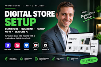 set up stan store gumroad payhip kofi beacons ai