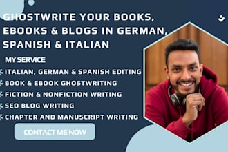 ghostwrite books, ebooks and seo blogs in german spanish italian