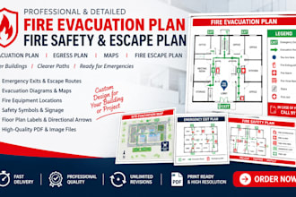 design fire evacuation plan, egress plan, maps, diagrams and fire escape plan