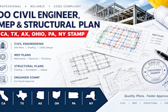 do civil engineer, mep structural plan ca, tx ax ohio pa ny stamp