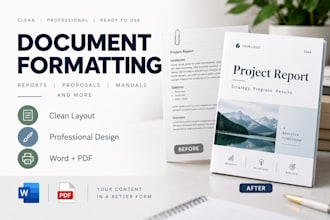redesign and format word documents, reports, proposals and manuals formatting
