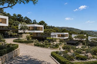 visualize 3d modern luxury villa,estate homes,terraced hillside,landscape render
