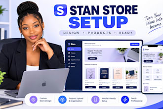 setup and design your stan store and upload digital products
