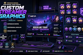 design twitch emotes, streamer graphics, overlays and badges for kick, youtube