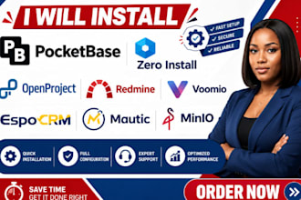 install pocketbase zero install openproject redmine voomio espo crm mautic minio