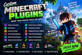 develop custom minecraft plugins for paper, spigot, purpur, bukkit, smp, java