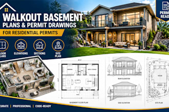 draw walkout basement plans and building permit drawings for residential permits