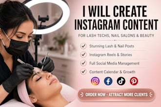 create instagram content for lash techs, nail and  beauty  salon businesses