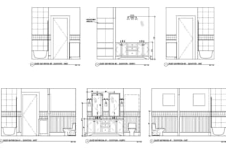 design the bathroom with detailed 2d drawings and dimensions
