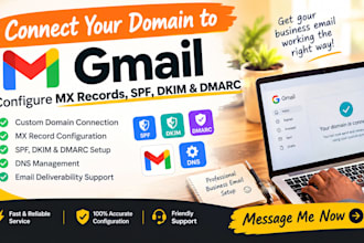 connect your domain to gmail, configure mx records, spf, dkim and dmarc