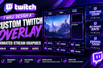 design a custom animated twitch graphics overlay  twitch stream package overlay