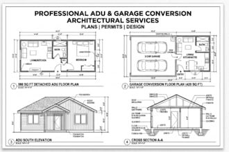 create adu permit drawings, garage conversion and residential plans