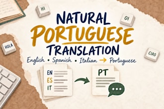 translate english, spanish, and italian content into natural portuguese