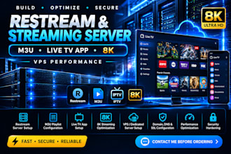 full vps server setup  restream  panel  security and advanced optimization