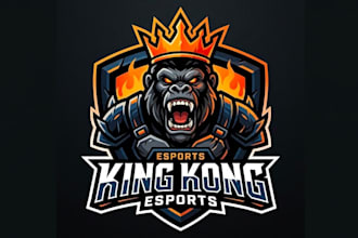 make outstanding king kong gorilla esport mascot logo with t shirt design