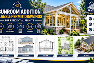create sunroom addition plans and permit drawings for residential permits in USA