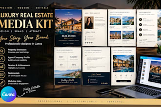 design a luxury real estate marketing media kit, editable canva media kit