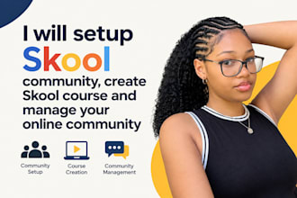 set up skool community, create skool course and manage your online community
