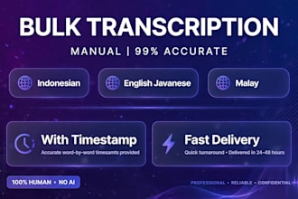 do indonesian and english transcription manual with timestamp bulk