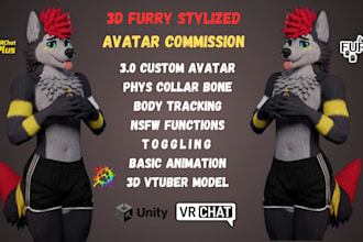 do custom 3d furry nsfw model, 3d vrchat avatar, vtuber vbridger, vseeface vrm