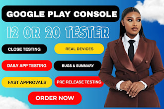 provide 12 testers or 20 testers for google play closed testing with guides