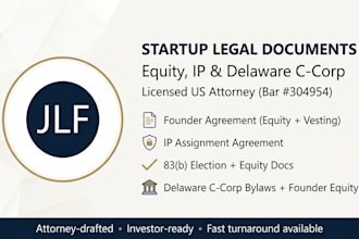 draft delaware c corp bylaws and founder equity legal agreements