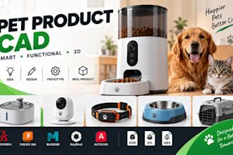 do smart pet product cad, feeder, dog accessories, 3d design