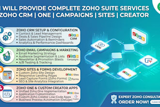 set up your zoho crm, zoho one, email campaigns, and automation workflows,