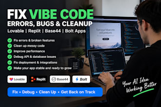 fix vibe code errors, cleanup lovable ai website, debug claude code base44 app