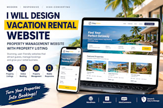 vacation rental website, property management website with property listing