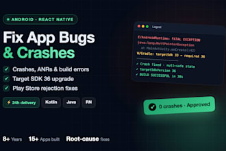 fix android and react native app bugs, crashes and update target sdk