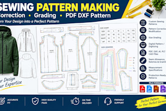make sewing pattern correction grading PDF dxf pattern ready for manufacturing