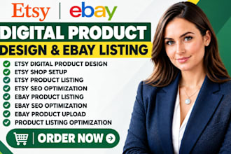 design etsy digital product setup etsy shop ebay seo listing ebay product upload