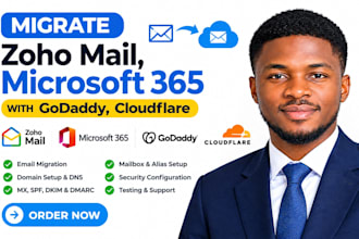 migrate zoho mail, microsoft 365 with godaddy, cloud fare