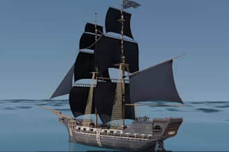 recreate 3d pirate ship modeling, yacht, 3d low poly vessel video game animation