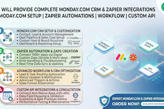 set up monday com crm with automation and zapier, make com integration