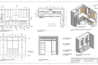 do 2d 3d shop drawing, millwork, casework, kitchen cabinet, wardrobe drawing