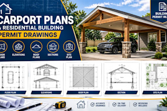 drw carport plans and residential building permit drawings for USA city permits