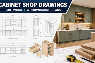 create cabinet shop drawings, millwork drawings, woodworking plan, DIY furniture