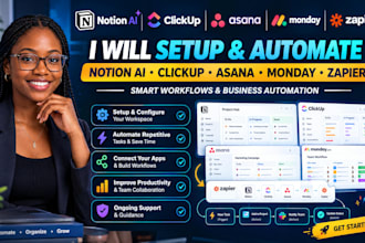 setup and  automate notion ai clickup asana monday zapier workflow