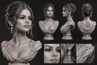 sculpt a realistic 3d bust stl model for 3d printing