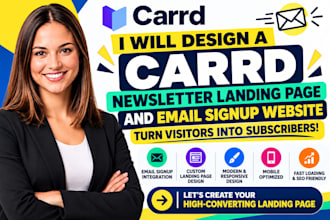 design a carrd newsletter landing page and email signup