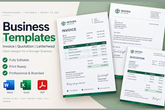 design editable invoice template, letterhead, quotation form with word excel PDF