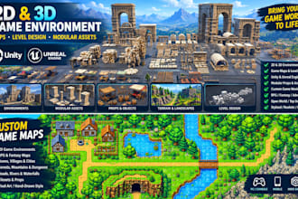 create 2d 3d game environment, game maps, unity, unreal, props and modular kits