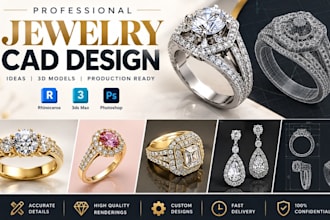 do custom jewelry cad design, 3d jewelry design and jewelry rendering for rings