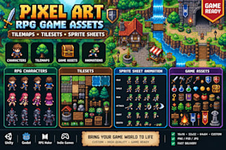 create pixel art rpg game assets, tilemaps and sprite sheet animations for games