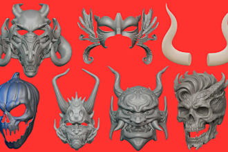 design a 3d halloween mask model for cosplay, 3d printing and stl character prop