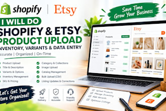 do shopify etsy product upload inventory variants catalog description data entry